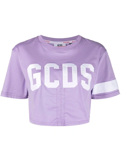Shop Gcds Logo-print Cropped T-shirt In Purple