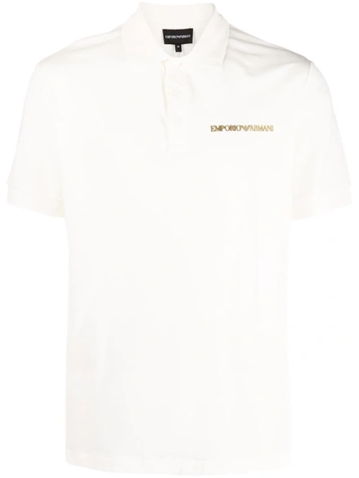 Shop Emporio Armani Sketch-logo Cotton Polo Shirt In Nude