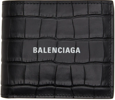 Shop Balenciaga Black Croc Square Folded Cash Coin Wallet In 1000 Black
