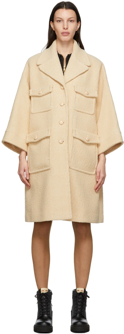 Shop Gucci Beige Tweed Bouclé Coat In 9783 Gardenia/mix