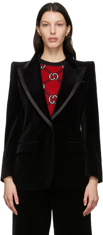Shop Gucci Black Single-breasted Velvet Blazer In 1000 Black