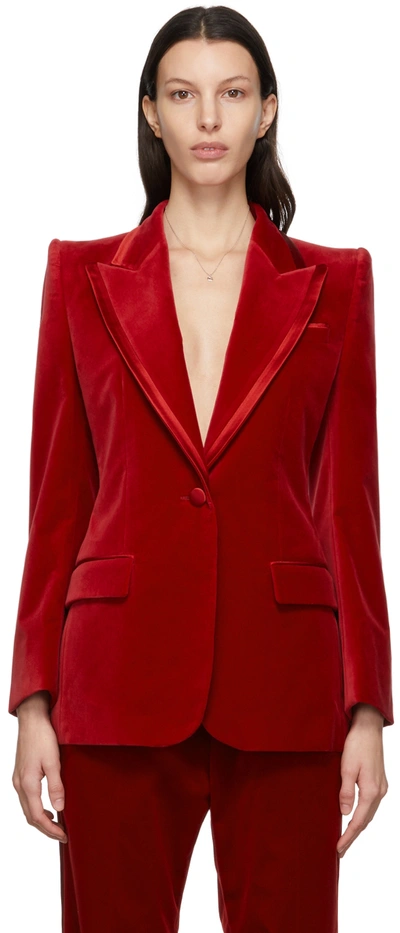 Shop Gucci Red Single-breasted Velvet Blazer In 6487 Classic Red