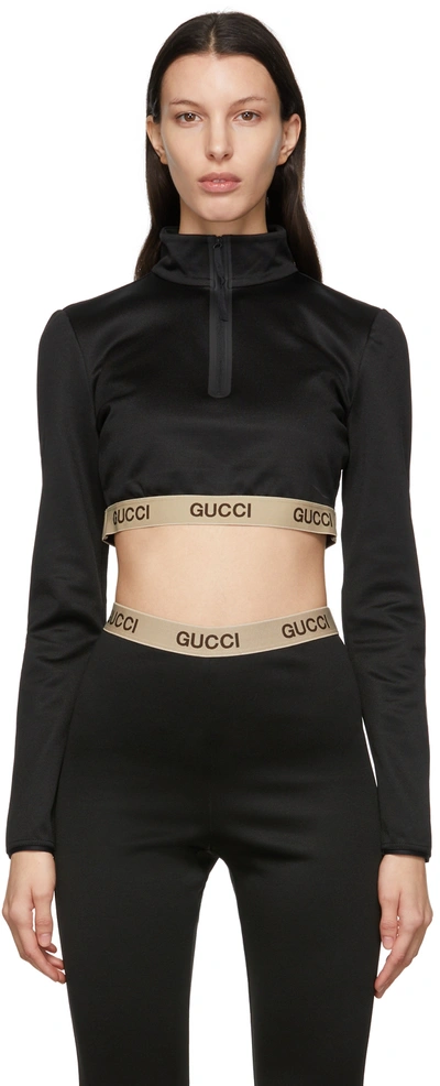 Shop Gucci Black The North Face Edition Cropped Sports Top In 1082 Black/multicolo