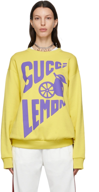 Shop Gucci Yellow ' Lemon' Crewneck Sweatshirt In 7253 Lime Yellow/mc