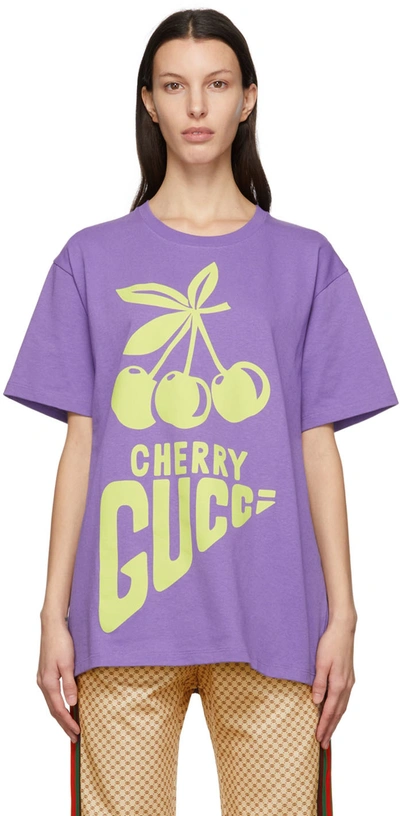 Shop Gucci Purple 'cherry ' Cotton T-shirt In 5641 Light Purple/mc