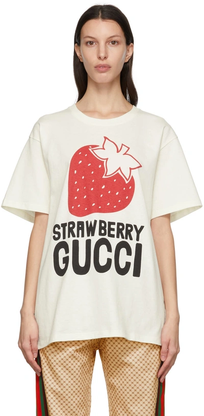 Shop Gucci Off-white 'strawberry ' Cotton T-shirt In 9095 Sunlight/mc
