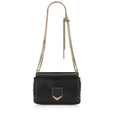 Shop Jimmy Choo Lockett Petite Black And Gold Spazzolato Leather Shoulder Bag In Black/gold