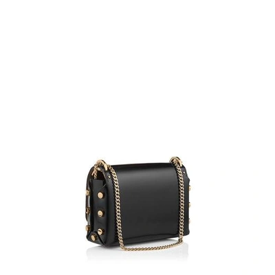 Shop Jimmy Choo Lockett Petite Black And Gold Spazzolato Leather Shoulder Bag In Black/gold