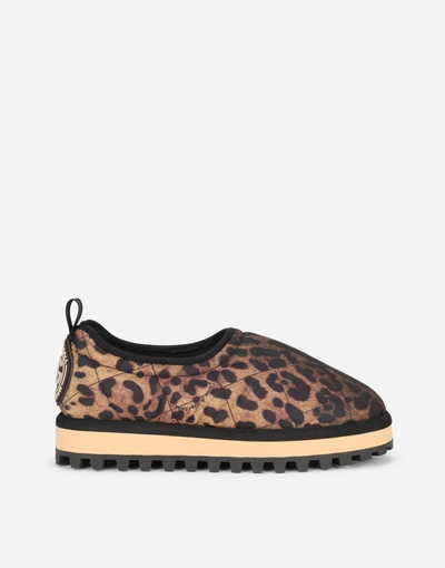 Shop Dolce & Gabbana Leopard-print Nylon Slip-ons In Leo Print