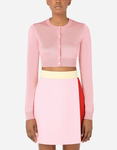 Shop Dolce & Gabbana Cropped Silk Cardigan In Pink