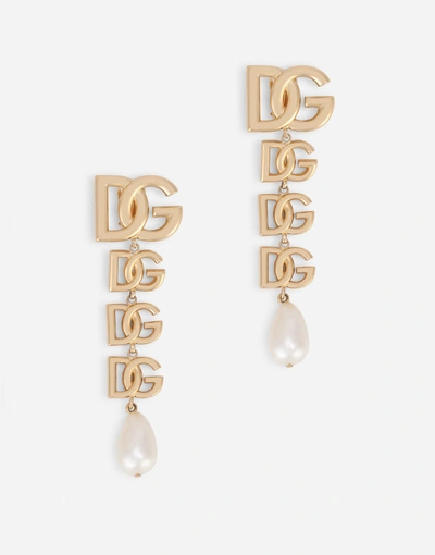 Shop Dolce & Gabbana Clip-on Earrings With Dg Logo In Gold