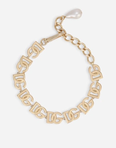 Shop Dolce & Gabbana Link Choker With Dg Logo In Gold