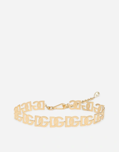 Shop Dolce & Gabbana Chain Belt With Dg Multi-logo In Gold