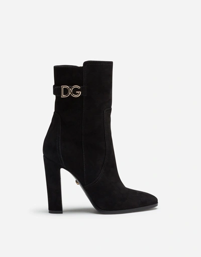 Shop Dolce & Gabbana Ankle Boots In Suede With Dg Logo In Black