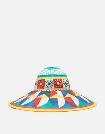 Shop Dolce & Gabbana Wide-brim Hat In Carretto-print Poplin In Multicolor