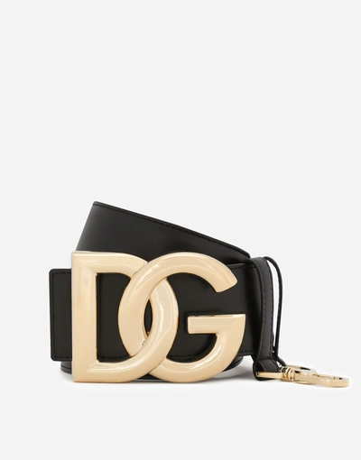 Dolce & Gabbana Calfskin Belt With Dg Logo In Black