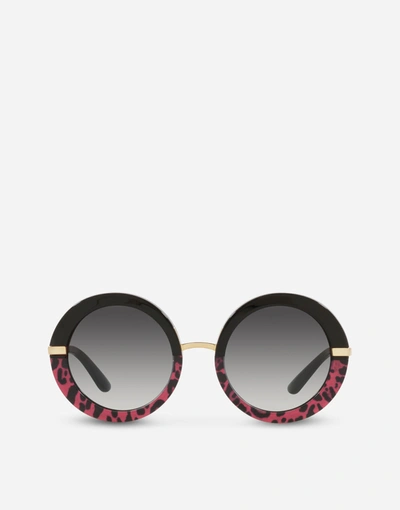 Shop Dolce & Gabbana Half Print Sunglasses In Pink Leo Print