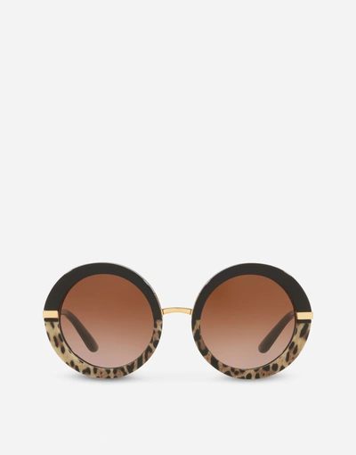 Shop Dolce & Gabbana Half Print Sunglasses In Leo Print