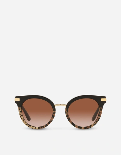 Shop Dolce & Gabbana Half Print Sunglasses In Leo Print