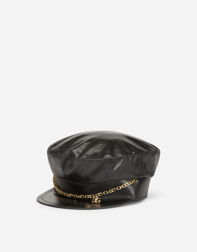 Shop Dolce & Gabbana Baker Boy Hat With Dg Logo Chain In Black