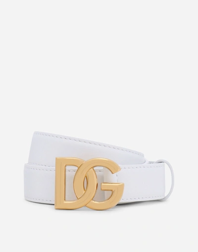 Shop Dolce & Gabbana Calfskin Belt With Dg Logo In White