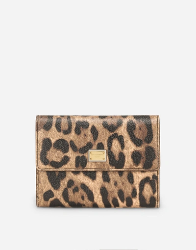 Dolce & Gabbana Leopard-print Crespo Zip-around Wallet With Branded Plate In Multicolor