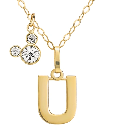 Shop Disney Mickey Mouse Initial Pendant 18" Necklace With Cubic Zirconia In 14k Yellow Gold