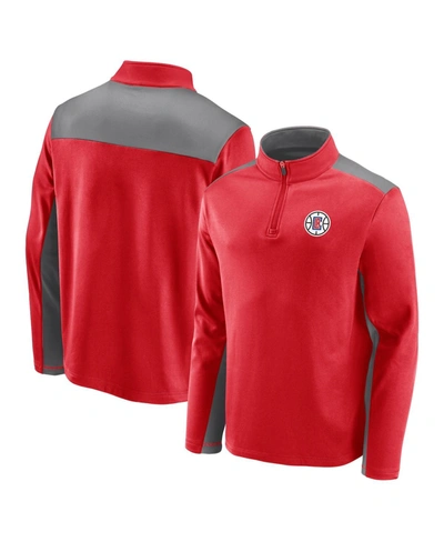 Shop Fanatics Men's Red, Gray La Clippers Primary Logo Fleece Quarter-zip Jacket In Red/gray