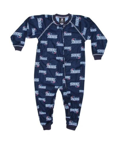 Shop Outerstuff New England Patriots Unisex Toddler Piped Raglan Full Zip Coverall In Navy
