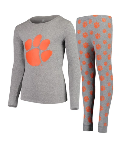 Outerstuff Big Boys Heathered Gray Clemson Tigers Long Sleeve T-shirt And Pant Sleep Set In Gray