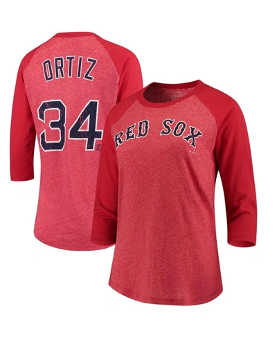 Shop Majestic Women's David Ortiz Red Boston Red Sox Name And Number Tri-blend Three-quarter Length Raglan T-shirt