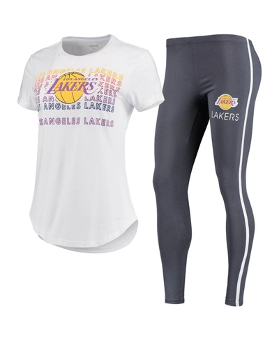 Shop Concepts Sport Women's White, Charcoal Los Angeles Lakers Sonata T-shirt And Leggings Set In White/charcoal