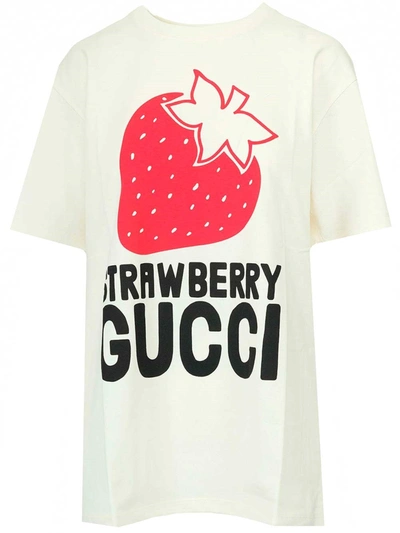 Shop Gucci Strawberry  T In White