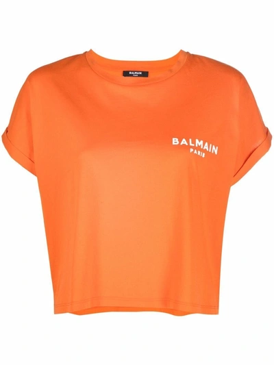 Shop Balmain Women's Orange Cotton T-shirt