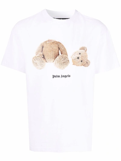 Shop Palm Angels T-shirt With Teddy Bear Print In White