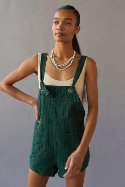 Shop Urban Outfitters Uo Sadie Linen Shortall Overall In Dark Green