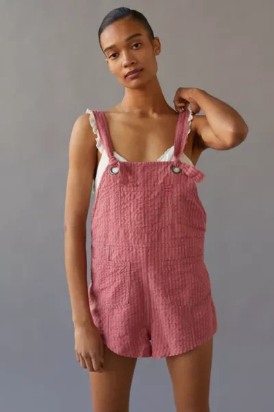 mesh tage medicin Advarsel Urban Outfitters Uo Sadie Linen Shortall Overall In Pink | ModeSens