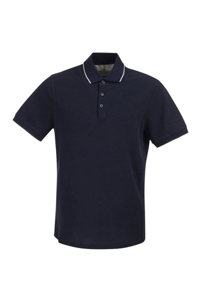 Shop Brunello Cucinelli Short-sleeved Cotton Pique Polo Shirt In Blue