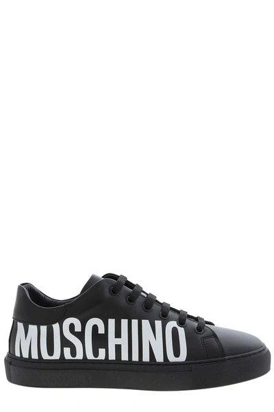 Shop Moschino Logo Print Lace In Black