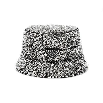 Shop Prada Logo Plaque Embellished Hat In Silver