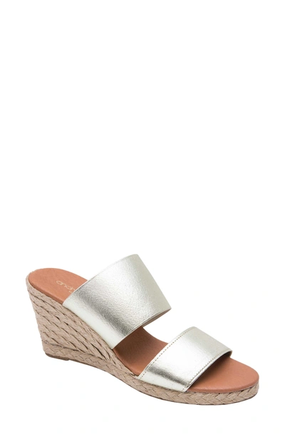 Shop Andre Assous Amalia Strappy Espadrille Wedge Slide Sandal In Platino Fabric