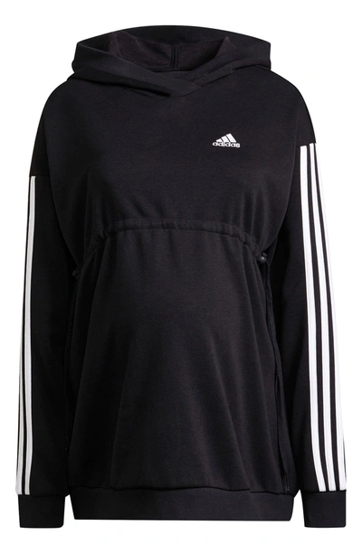 Shop Adidas Originals Essentials Cotton 3-stripes Hoodie In Black/ White