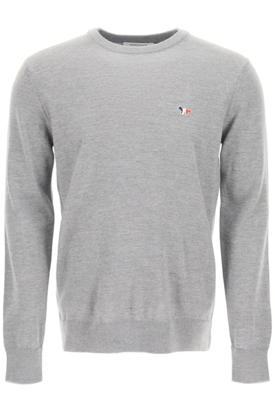 Shop Maison Kitsuné Tricolor Fox Patch Sweater In Grey Melange (grey)