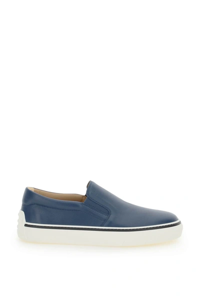 Shop Tod's Leather Slip-on Sneakers In Blu Tuareg (blue)