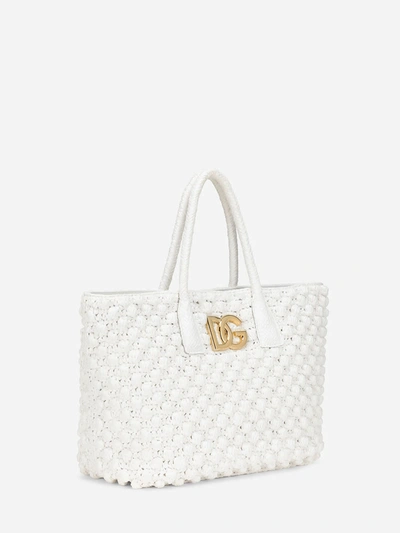 Shop Dolce & Gabbana Raffia Crochet Shopper In White