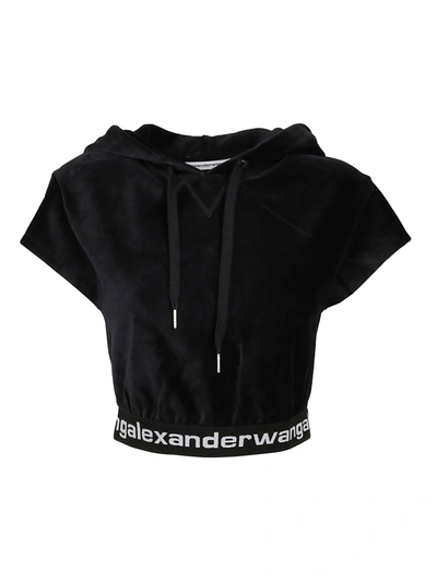 Shop Alexander Wang T Stretch Corduroy Cap Sleeve Sweatshirt W/logo Elastic In Black