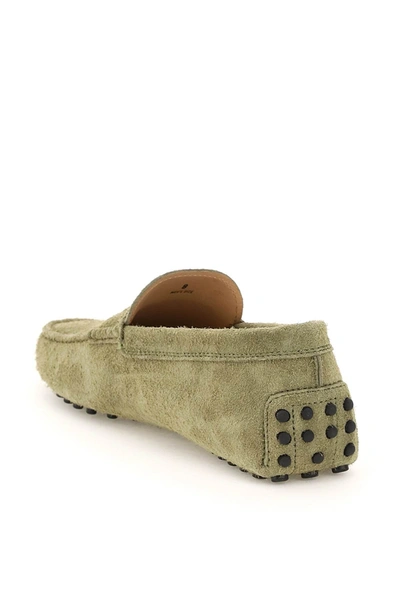 Shop Tod's Suede Leather Gommino Driver Loafers In Green
