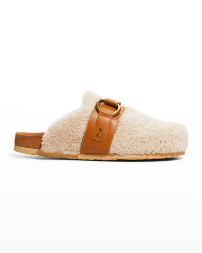 Shop See By Chloé Gema Shearling Buckle Clog Mules In Natural