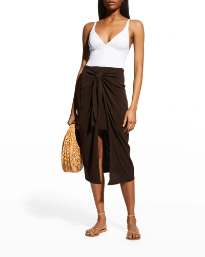 Shop Anemos High-waist Coverup Wrap Skirt In Espresso