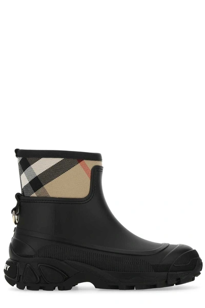 Shop Burberry House Check Panel Rain Boots In Black
